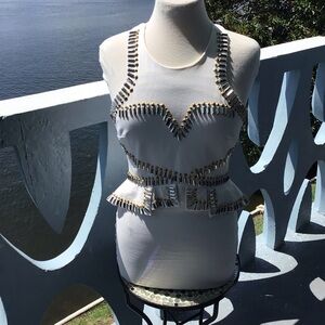 Bebe Peplum Ponte Heavy Studded Bodice Bodycon Womens Dress S/P